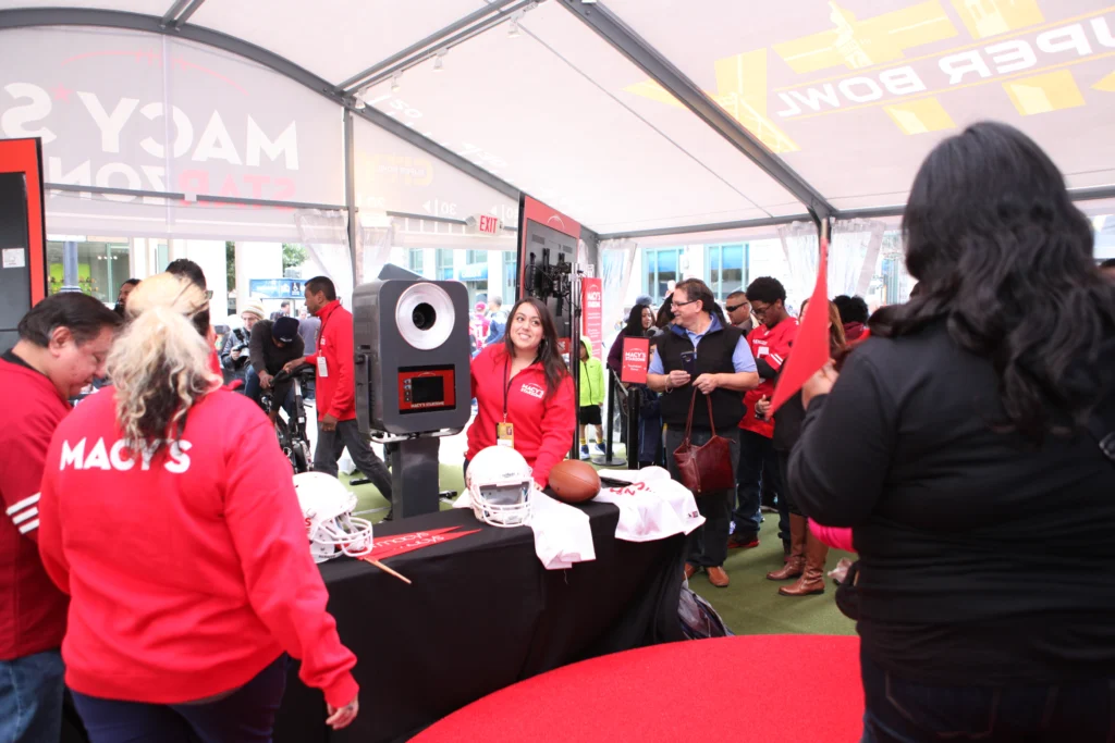 Corporate promotional booth by Macy's at an outdoor event