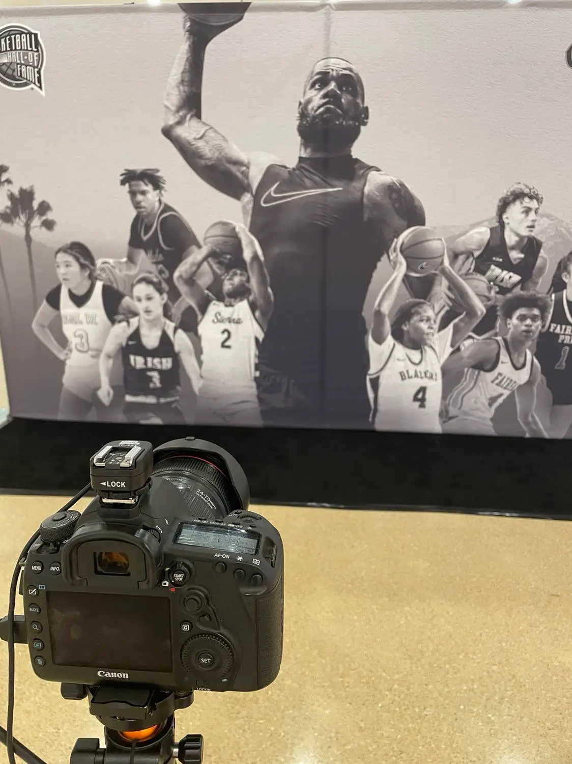 Premium photo booth backdrop featuring basketball stars at Nike event