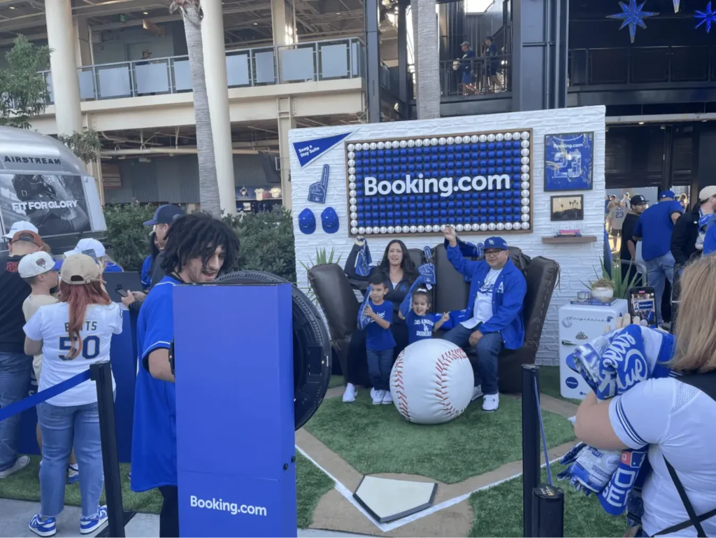 Engaging branded booth setup at a live event by Booking.com