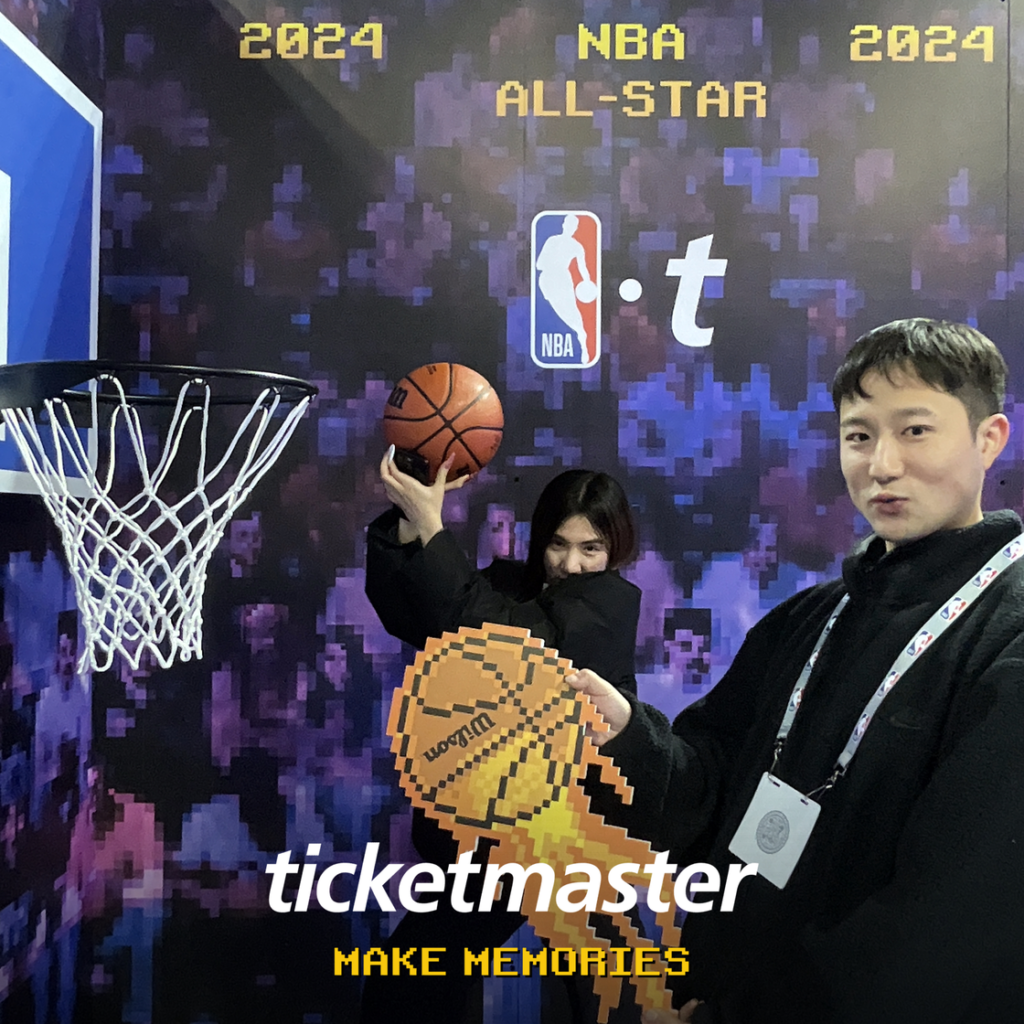 NBA All-Star 2024 event booth featuring interactive basketball