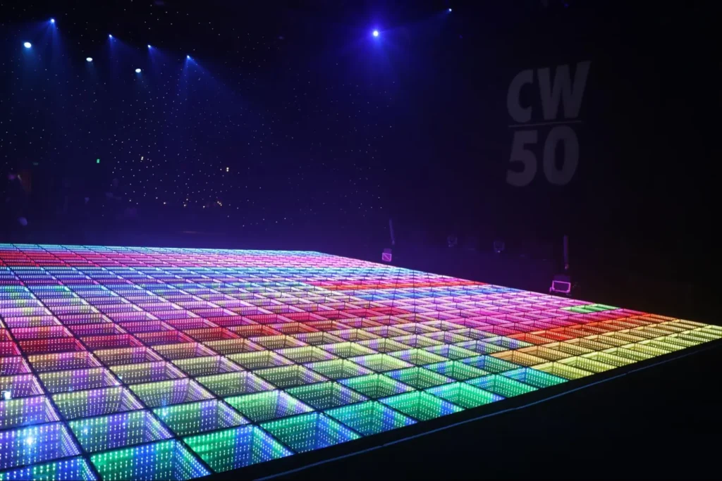 Vibrant infinity LED dance floor at CW 50 Event.