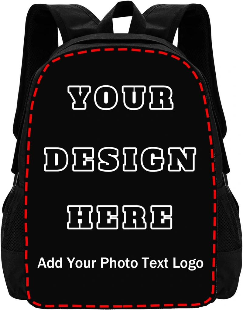 Black customizable backpack with placeholder design space, versatile raffle prize for any event