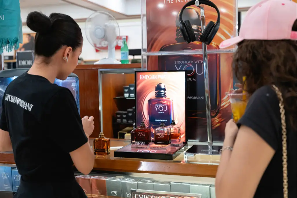 Retail brand activation for Emporio Armani fragrance with interactive display by GC EVent Studio